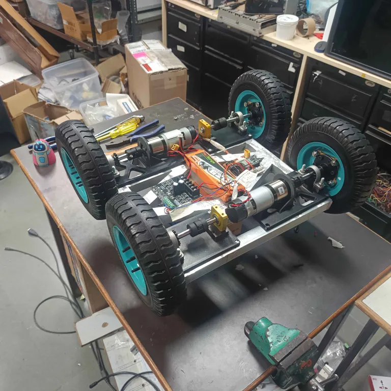 Assembled skid-steer robot with electronics